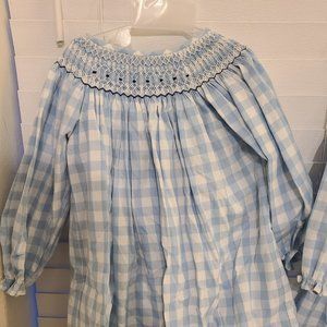 Mimi's blue and white check embroidered dress